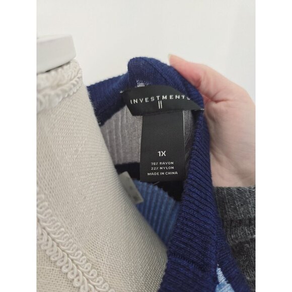 Investments Blue Striped Ribbed Knit Pullover Sweater Color Block Studded 1X - Picture 8 of 9